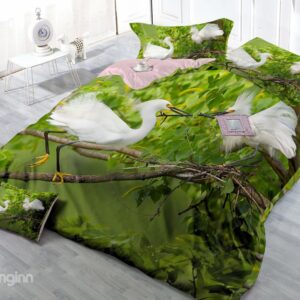Silky Crane on the Tree Print 4-Piece Cotton Duvet Cover Sets