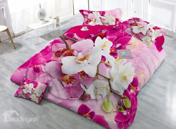 Personalized Digital Print Butterfly Orchid 4-Piece Cotton Duvet Cover Sets
