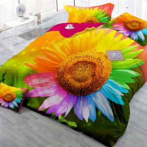 Sunflower with Colorful Petals Digital Print 4-Piece Cotton Duvet Cover Sets