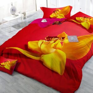 Yellow Flower and Butterfly Digital Print 4-Piece Cotton Duvet Cover Sets