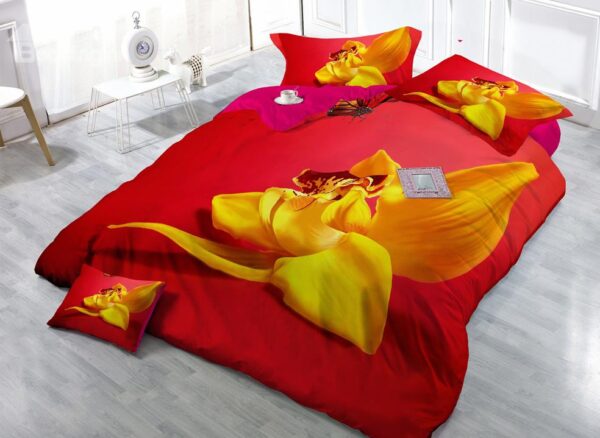 Yellow Flower and Butterfly Digital Print 4-Piece Cotton Duvet Cover Sets