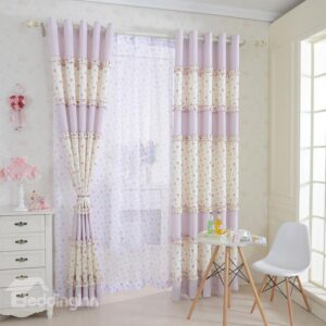 Pretty Pink Floral Print Polyester Cotton Grommet Top Curtain