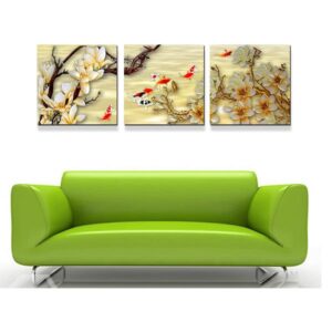 Golden Fish and Flowers 3-Piece Crystal Film Art Wall Print