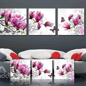 Spring Scenery Magnolia Flowers and Butterfly 3-Piece Crystal Film Art Wall Print