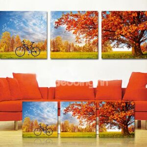 Golden Autumn Countryside Cycling 3-Piece Crystal Film Art Wall Print