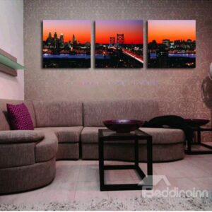 Modern City Skyline in Dusk 3-Piece Crystal Film Art Wall Print
