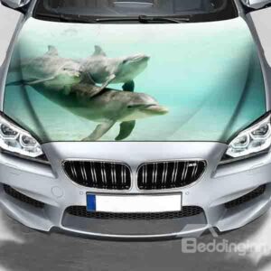 Cute Dolphins in the Water Printing Customized Waterproof PVC Car Engine Sticker