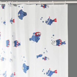 White Background Diving Lovely Fish Waterproof Shower Curtains