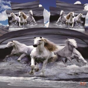 The Running Horses on Water Printing Polyster 4-Piece Bedding Set