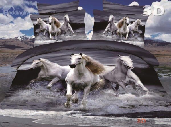 The Running Horses on Water Printing Polyster 4-Piece Bedding Set