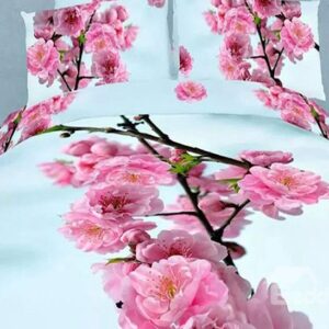 Red Plum Flower Print 4-Piece Cotton Duvet Cover Sets