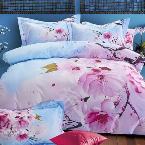 Delicate Pink Peach Bloosom Print 4-Piece Cotton Duvet Cover Sets