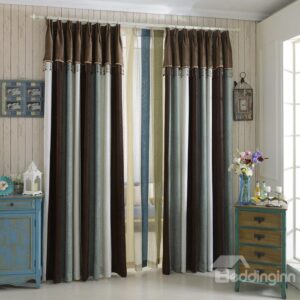 High Class Elegant Concise Green White Brown Chenille Grommet Top Curtain