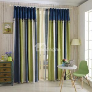 High Class Elegant Concise Green White Blue Chenille Grommet Top Curtain