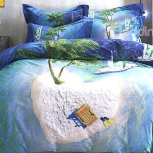 Tourist Island Print 4-Piece Cotton Duvet Cover Sets