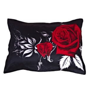 Bright Red Rose with Black Ground One Pair Cotton Pillowcases