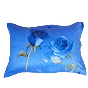 Luxury Blue Roses Print One Pair Cotton Pillowcases