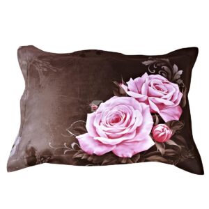 Lifelike Big Pink Roses with Brown Background One Pair Pillowcases