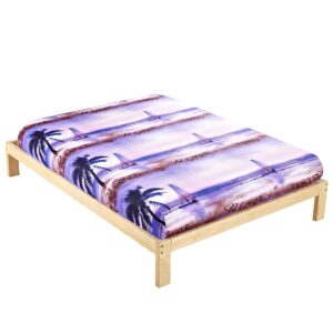 Coconut Tree and Sailing Ship Printing Cotton Fitted Sheet