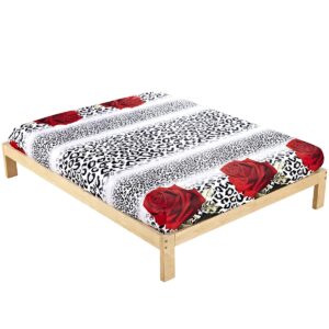 Sexy Red Rose and Leopard Print Cotton Fitted Sheet