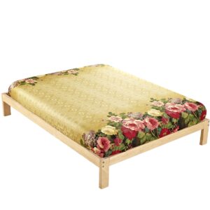 Blooming Flowers with Yellow Ground Cotton Fitted Sheet