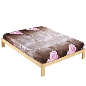 Lifelike Big Pink Roses with Brown Background Cotton Sheet