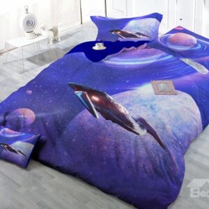 Interstellar Travel Digital Print 4-Piece Cotton Duvet Cover Set