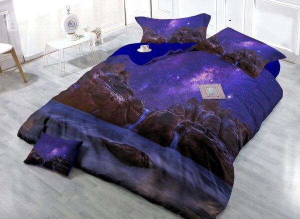 Amazing Purple Starry Sky Print 4-Piece Cotton Duvet Cover Set