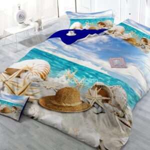 Holiday Beach Digital Print 4-Piece Cotton Duvet Cover Set