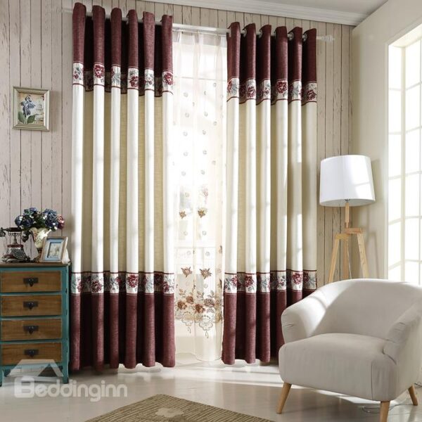 New High Class Gorgeous Stitching Linen Grommet Top Curtain