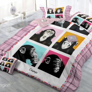 Funny Chimps Digital Print 4-Piece Cotton Duvet Cover Set