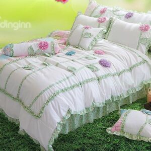 Handmade Flower Embroidered 4-Piece Cotton Kids Duvet Cover Sets