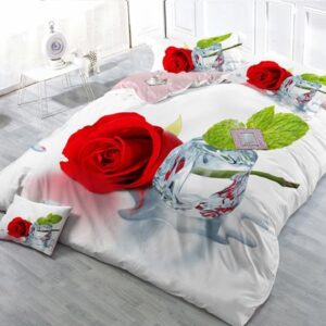 Rose Digital Print 4-Piece Cotton Duvet Cover Set