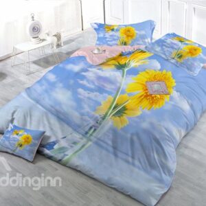 Sunflower Digital Print 4-Piece Cotton Duvet Cover Set