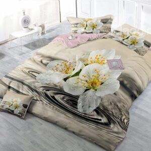 White Lily Digital Print 4-Piece Cotton Duvet Cover Set