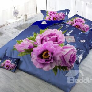 Pink Roses Digital Print 4-Piece Cotton Duvet Cover Set