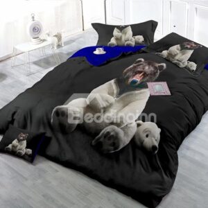 Cute Polar Bears Digital Print 4-Piece Cotton Duvet Cover Set