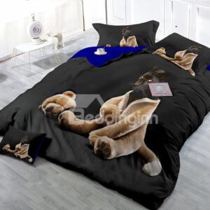 Funny Coats Animal Digital Print 4-Piece Cotton Duvet Cover Set