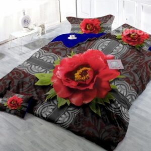 Top Grade Red Flowers Digital Print 4-Piece Cotton Duvet Cover Set