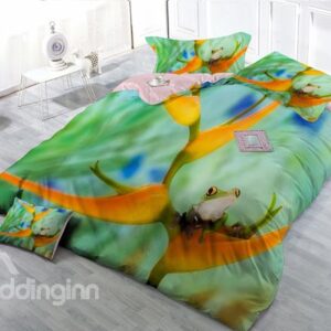 Big Eye Frog Digital Print 4-Piece Cotton Duvet Cover Set