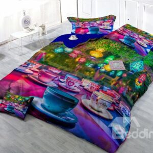 Colorful Cup Digital Print 4-Piece Cotton Duvet Cover Set