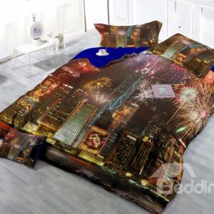 Prosperous Night Scene Digital Print 4-Piece Cotton Duvet Cover Set