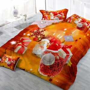 Christmas Cartoon Animal Digital Print 4-Piece Cotton Duvet Cover Set
