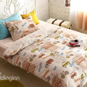 Tiny Toy Car Print 4-Piece Cotton Kids Duvet Cover Sets
