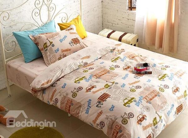 Tiny Toy Car Print 4-Piece Cotton Kids Duvet Cover Sets