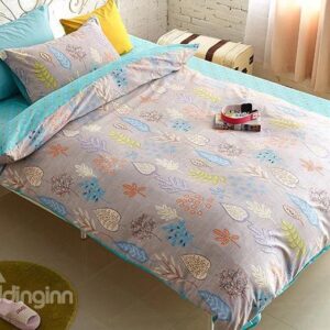 Brisk Leaves Print 4-Piece Cotton Kids Duvet Cover Sets
