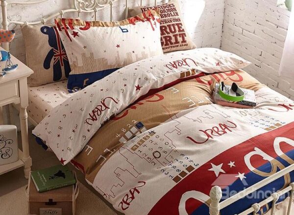 Number City Print 3-Piece Cotton Kids Duvet Cover Sets