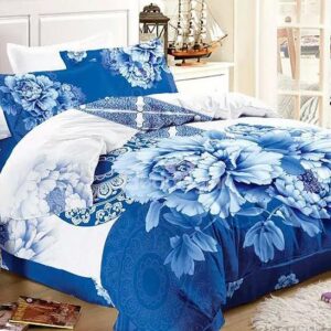 Blue and White Porcelain Print 4-Piece Cotton Duvet Cover Sets