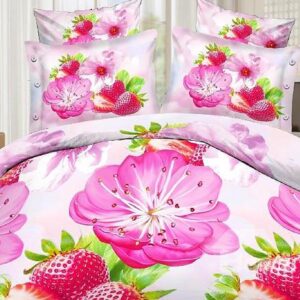 Strawberry and Flower Print 4-Piece Polyester Duvet Cover Sets