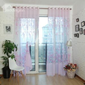 Summer Breezy Pink Plant Pattern Custom Sheer Curtain